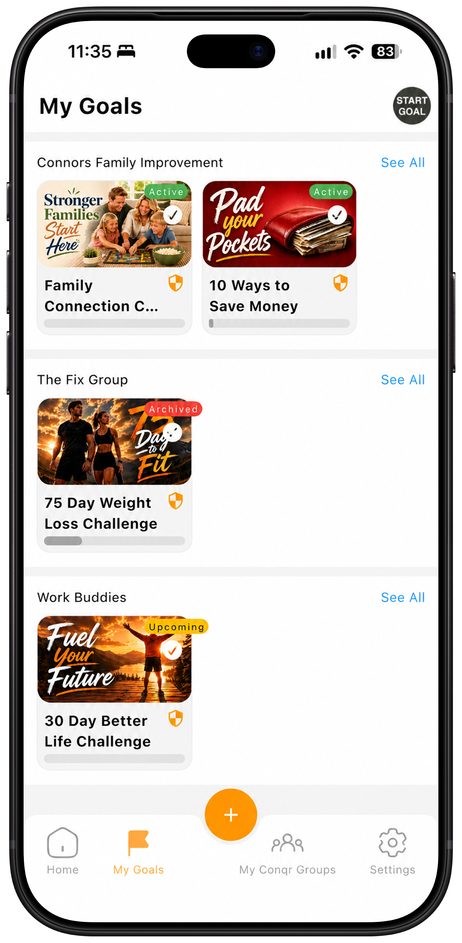 My Goals mobile application screen